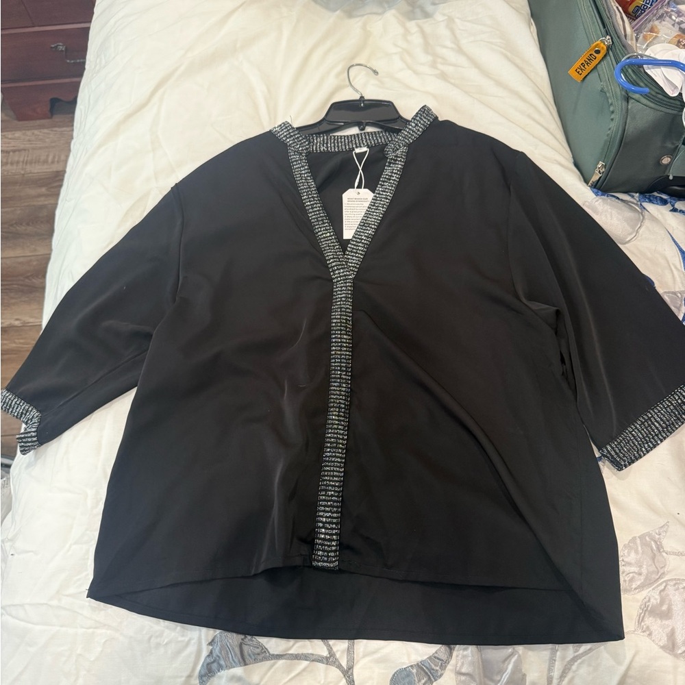 Elegant Black Women's Top with Silver Accents